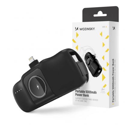  Преносима външна батерия с вграден Lightning конектор, USB-C кабел, USB-C порт и зареждане на Apple Watch - Wozinsky 3-in-1 Lightning Power Bank With Apple Watch Charger 5000mAh 15W (черен) 13
