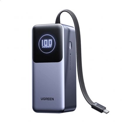 Външна батерия с USB-A и USB-C портове и вграден USB-C кабел - Ugreen PB723 Power Bank With Integrated USB-C Cable  20000 mAh 130W (тъмносив) 2
