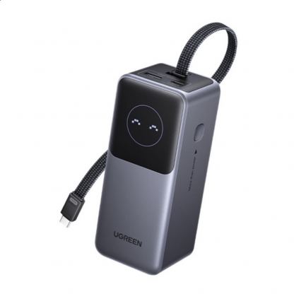 Външна батерия с USB-A и USB-C портове и вграден USB-C кабел - Ugreen PB723 Power Bank With Integrated USB-C Cable  20000 mAh 130W (тъмносив) 3