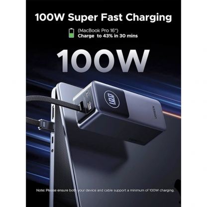 Външна батерия с USB-A и USB-C портове и вграден USB-C кабел - Ugreen PB723 Power Bank With Integrated USB-C Cable  20000 mAh 130W (тъмносив) 5