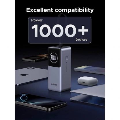Външна батерия с USB-A и USB-C портове и вграден USB-C кабел - Ugreen PB723 Power Bank With Integrated USB-C Cable  20000 mAh 130W (тъмносив) 10