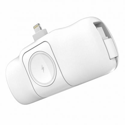  Преносима външна батерия с вграден Lightning конектор, USB-C кабел, USB-C порт и зареждане на Apple Watch - Wozinsky 3-in-1 Lightning Power Bank With Apple Watch Charger 5000mAh 15W (бял) 3