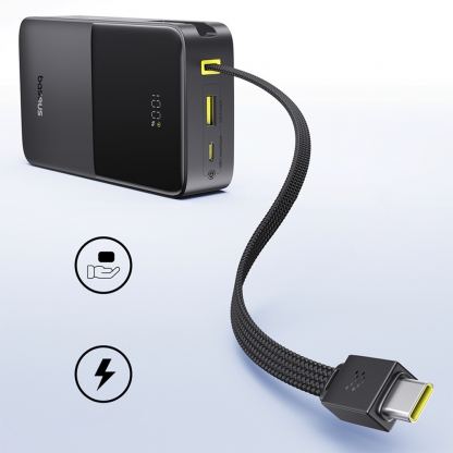 Външна батерия 10000 mAh с вграден USB-C кабел и 1xUSB-C, 1xUSB-A портове - Baseus EnerFill FC51 Bipow 2 Pro Digital Display Power Bank With USB-C Cable 22.5W 20000mAh (черен) 3