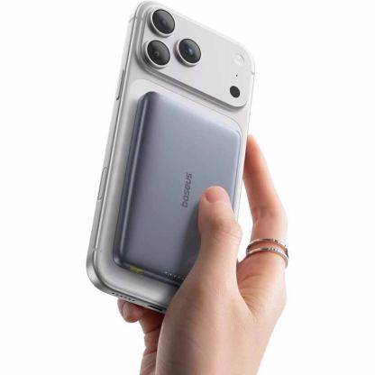 Ултратънка преносима външна батерия с USB-C изход и безжично зареждане с MagSafe - Baseus PicoGo AM41 Ultra Slim Qi2 Magnetic Wireless Charging Power Bank 10000 mAh 27W (сив) 4