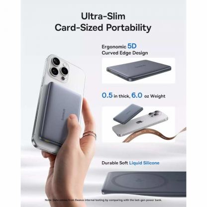 Ултратънка преносима външна батерия с USB-C изход и безжично зареждане с MagSafe - Baseus PicoGo AM41 Ultra Slim Qi2 Magnetic Wireless Charging Power Bank 10000 mAh 27W (сив) 10