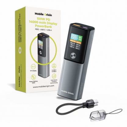 Външна батерия с USB-C и USB-A изходи и технология за бързо зареждане - Mobile Origin PB12 Display Power Bank 100W PD 14000 mAh 10