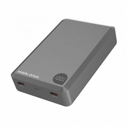 Преносима външна батерия с 2xUSB-C порта и безжично зареждане с MagSafe и Apple Watch - Mobile Origin PB14 Aluminum Power Bank 20000 mAh 30W PD (тъмносив) 2