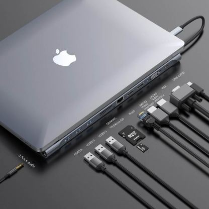 Baseus Enjoyment Series USB-C Notebook Hub v2 - мултифункционален хъб за свързване на допълнителна периферия за Macbook и USB-C устройства (сив) 4