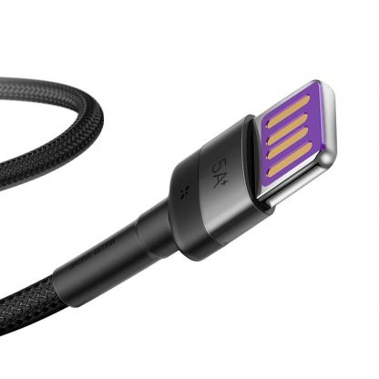 Baseus Cafule Quick Charge USB-C Cable - кабел с въжена оплетка и бързо зареждане за устройства с USB-C порт (100 см) (черен) 2