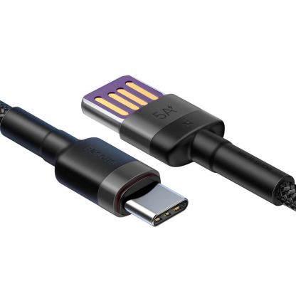 Baseus Cafule Quick Charge USB-C Cable - кабел с въжена оплетка и бързо зареждане за устройства с USB-C порт (100 см) (черен) 3