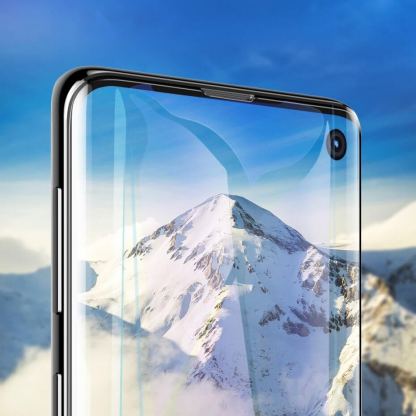 Baseus Full Screen Curved Soft Screen Protector Anti Bluelight - извито защитно покритие с черна рамка и защита за очите за целия дисплей на Samsung Galaxy S10 Plus (два броя) 4