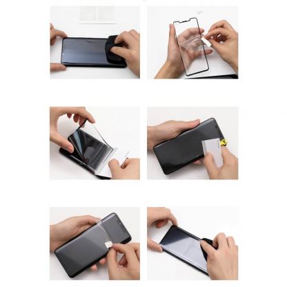 Baseus Full Screen Curved Soft Screen Protector Anti Bluelight - извито защитно покритие с черна рамка и защита за очите за целия дисплей на Samsung Galaxy S10 Plus (два броя) 8