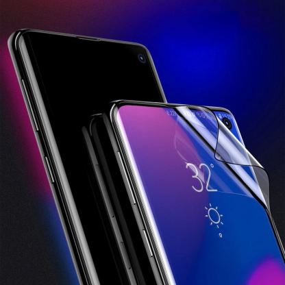 Baseus Full Screen Curved Soft Screen Protector Anti Bluelight - извито защитно покритие с черна рамка и защита за очите за целия дисплей на Samsung Galaxy S10 (два броя) 2