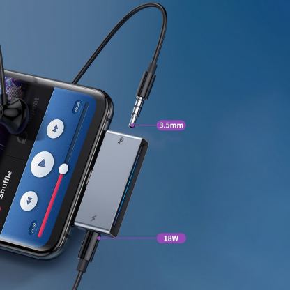 Baseus USB-C Male + 3.5mm Female Adapter L57 - пасивен адаптер USB-C към 3.5 мм. аудио изход и USB-C изход за устройства с USB-C порт (черен) 8