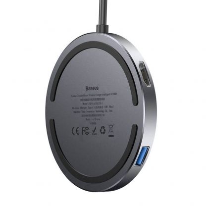 Baseus USB-C Circular Mirror Wireless Charger Hub - мултифункционален хъб за свързване на допълнителна периферия за устройства с USB-C и пад за безжично зареждане (тъмносив) 3