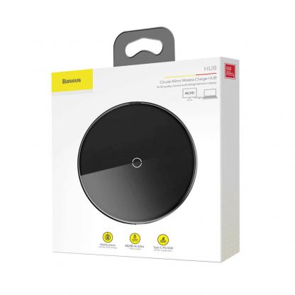 Baseus USB-C Circular Mirror Wireless Charger Hub - мултифункционален хъб за свързване на допълнителна периферия за устройства с USB-C и пад за безжично зареждане (тъмносив) 5