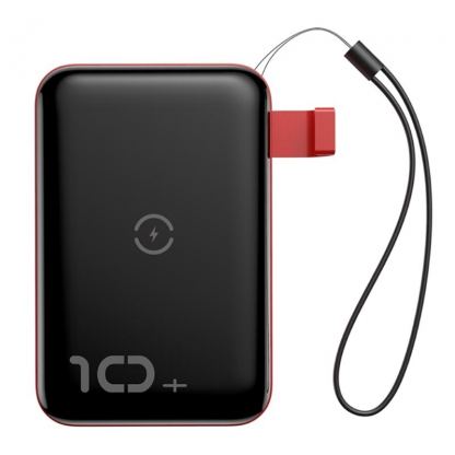 Baseus Mini S Bracket 10W Wireless Charger 10000mAh - външна батерия USB и USB-C изходи и с технология за безжично зареждане (черен-червен) 2