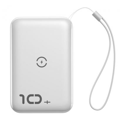 Baseus Mini S Bracket 10W Wireless Charger 10000mAh - външна батерия USB и USB-C изходи и с технология за безжично зареждане (бял) 2
