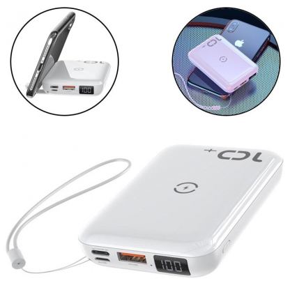 Baseus Mini S Bracket 10W Wireless Charger 10000mAh - външна батерия USB и USB-C изходи и с технология за безжично зареждане (бял) 5