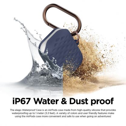 Elago Airpods Waterproof Active Hang Case - водоустойчив силиконов калъф с карабинер за Apple Airpods (тъмносин) 2