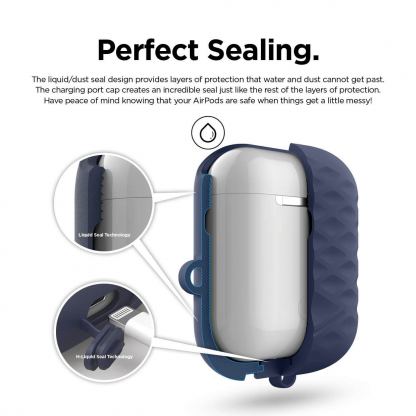 Elago Airpods Waterproof Active Hang Case - водоустойчив силиконов калъф с карабинер за Apple Airpods (тъмносин) 3