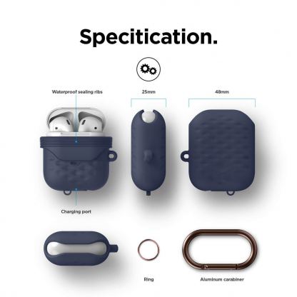 Elago Airpods Waterproof Active Hang Case - водоустойчив силиконов калъф с карабинер за Apple Airpods (тъмносин) 8
