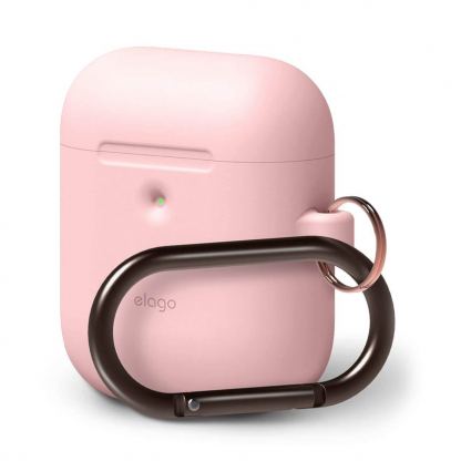 Elago Airpods Silicone Hang Case - силиконов калъф с карабинер за Apple Airpods 2 with Wireless Charging Case (светлорозов)