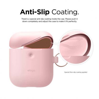Elago Airpods Silicone Hang Case - силиконов калъф с карабинер за Apple Airpods 2 with Wireless Charging Case (светлорозов) 4