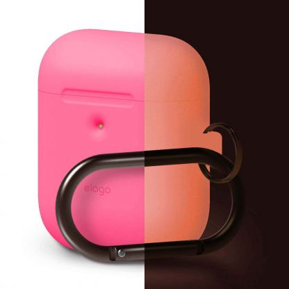 Elago Airpods Silicone Hang Case - силиконов калъф с карабинер за Apple Airpods 2 with Wireless Charging Case (розов-фосфор)