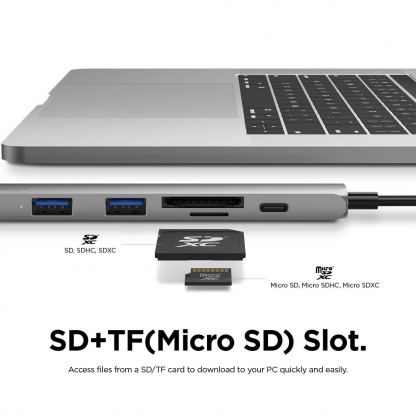 Elago Multi 6 in 1 USB-C Hub Card Reader - мултифункционален хъб за свързване на допълнителна периферия за устройства с USB-C (тъмносив) 4