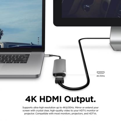 Elago Multi 6 in 1 USB-C Hub Card Reader - мултифункционален хъб за свързване на допълнителна периферия за устройства с USB-C (тъмносив) 5
