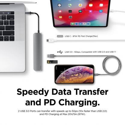 Elago Multi 6 in 1 USB-C Hub Card Reader - мултифункционален хъб за свързване на допълнителна периферия за устройства с USB-C (тъмносив) 6