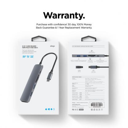 Elago Multi 6 in 1 USB-C Hub Card Reader - мултифункционален хъб за свързване на допълнителна периферия за устройства с USB-C (тъмносив) 7