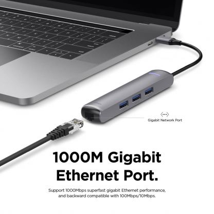 Elago Multi 6 in 1 USB-C Hub Ethernet - мултифункционален хъб за свързване на допълнителна периферия за устройства с USB-C (тъмносив) 4