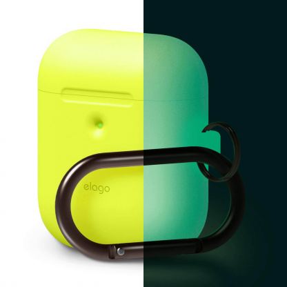 Elago Airpods Silicone Hang Case - силиконов калъф с карабинер за Apple Airpods 2 with Wireless Charging Case (жълт-фосфор)