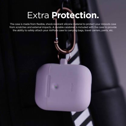 Elago Airpods Silicone Hang Case - силиконов калъф с карабинер за Apple Airpods 2 with Wireless Charging Case (лилав) 5