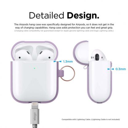 Elago Airpods Silicone Hang Case - силиконов калъф с карабинер за Apple Airpods 2 with Wireless Charging Case (лилав) 6