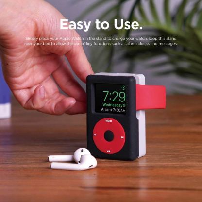 Elago W6 Watch Stand - силиконова винтидж поставка в стила на Apple iPod Classic за Apple Watch (черна) 7