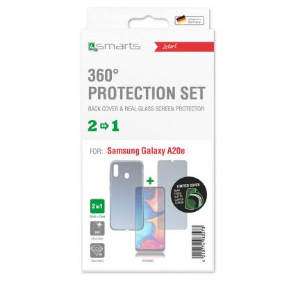 4smarts 360° Protection Set Limited Cover - тънък силиконов кейс и стъклено защитно покритие за дисплея на Samsung Galaxy A20E (прозрачен) 2