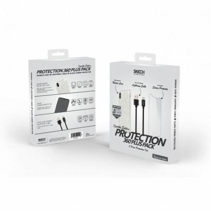 Skech Protection 360 Plus Pack - комплект удароустойчив кейс, стъклено защитно покритие и Lightning USB кабел за iPhone XS, iPhone X (брокат) 5