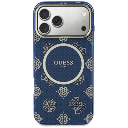 Дизайнерски кейс с висока защита и MagSafe за iPhone 17 Pro Max - Guess PU IML 4G Peony Dot MagSafe Hard Case (син) 3