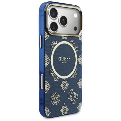 Дизайнерски кейс с висока защита и MagSafe за iPhone 17 Pro Max - Guess PU IML 4G Peony Dot MagSafe Hard Case (син) 4