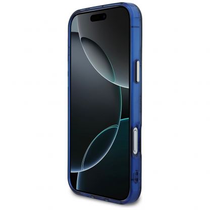 Дизайнерски кейс с висока защита и MagSafe за iPhone 17 Pro Max - Guess PU IML 4G Peony Dot MagSafe Hard Case (син) 5