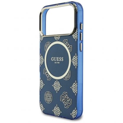Дизайнерски кейс с висока защита и MagSafe за iPhone 17 Pro Max - Guess PU IML 4G Peony Dot MagSafe Hard Case (син) 6