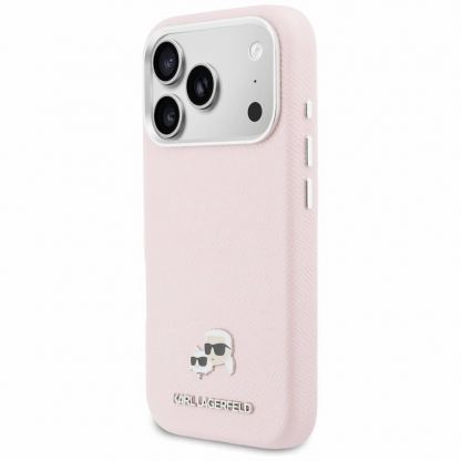 Дизайнерски кожен кейс с MagSafe за iPhone 17 Pro Max - Karl Lagerfeld PU Saffiano Karl and Choupette Heads Pins MagSafe Case (розов) 2
