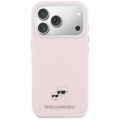 Дизайнерски кожен кейс с MagSafe за iPhone 17 Pro Max - Karl Lagerfeld PU Saffiano Karl and Choupette Heads Pins MagSafe Case (розов) 3
