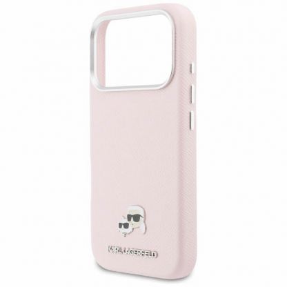 Дизайнерски кожен кейс с MagSafe за iPhone 17 Pro Max - Karl Lagerfeld PU Saffiano Karl and Choupette Heads Pins MagSafe Case (розов) 6