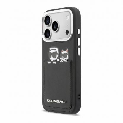 Дизайнерски кожен кейс с отделение за карти за iPhone 17 Pro - Karl Lagerfeld PU Karl and Choupette Print And Card Slot Case (черен) 2