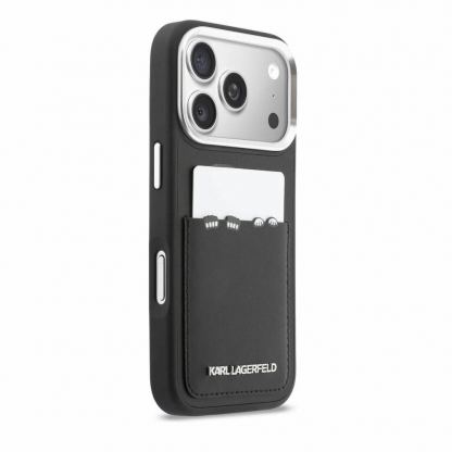 Дизайнерски кожен кейс с отделение за карти за iPhone 17 Pro - Karl Lagerfeld PU Karl and Choupette Print And Card Slot Case (черен) 4