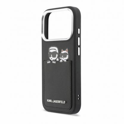 Дизайнерски кожен кейс с отделение за карти за iPhone 17 Pro - Karl Lagerfeld PU Karl and Choupette Print And Card Slot Case (черен) 6